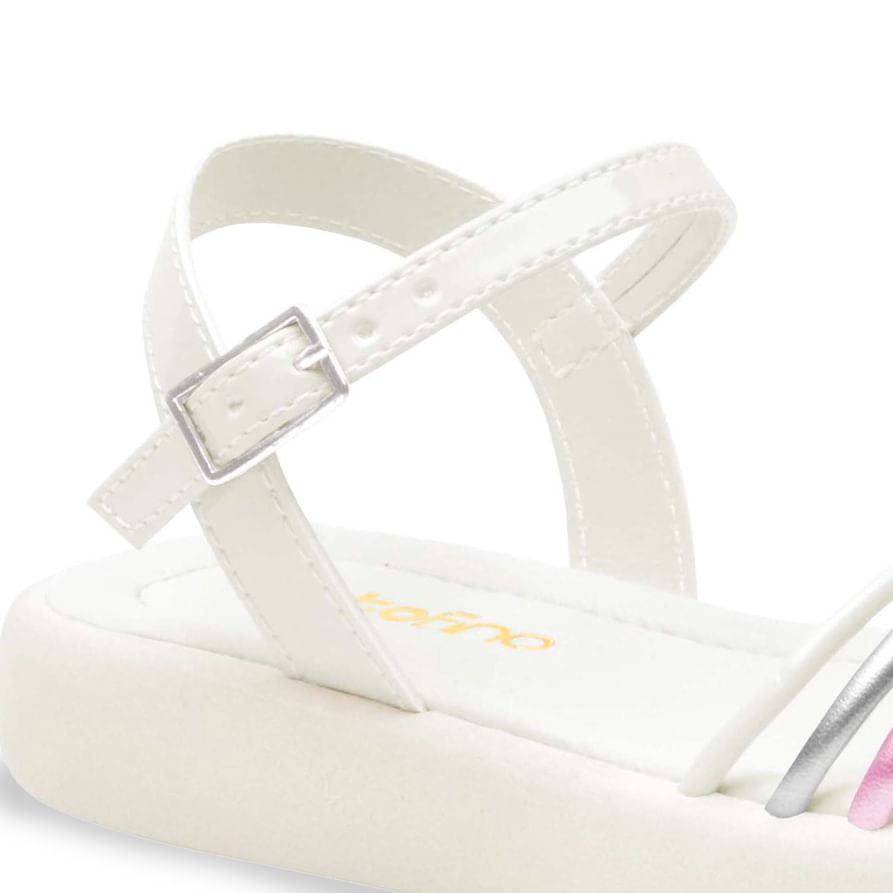 Sandália infantil Ortofino off white vista lateral para ajuste e conforto